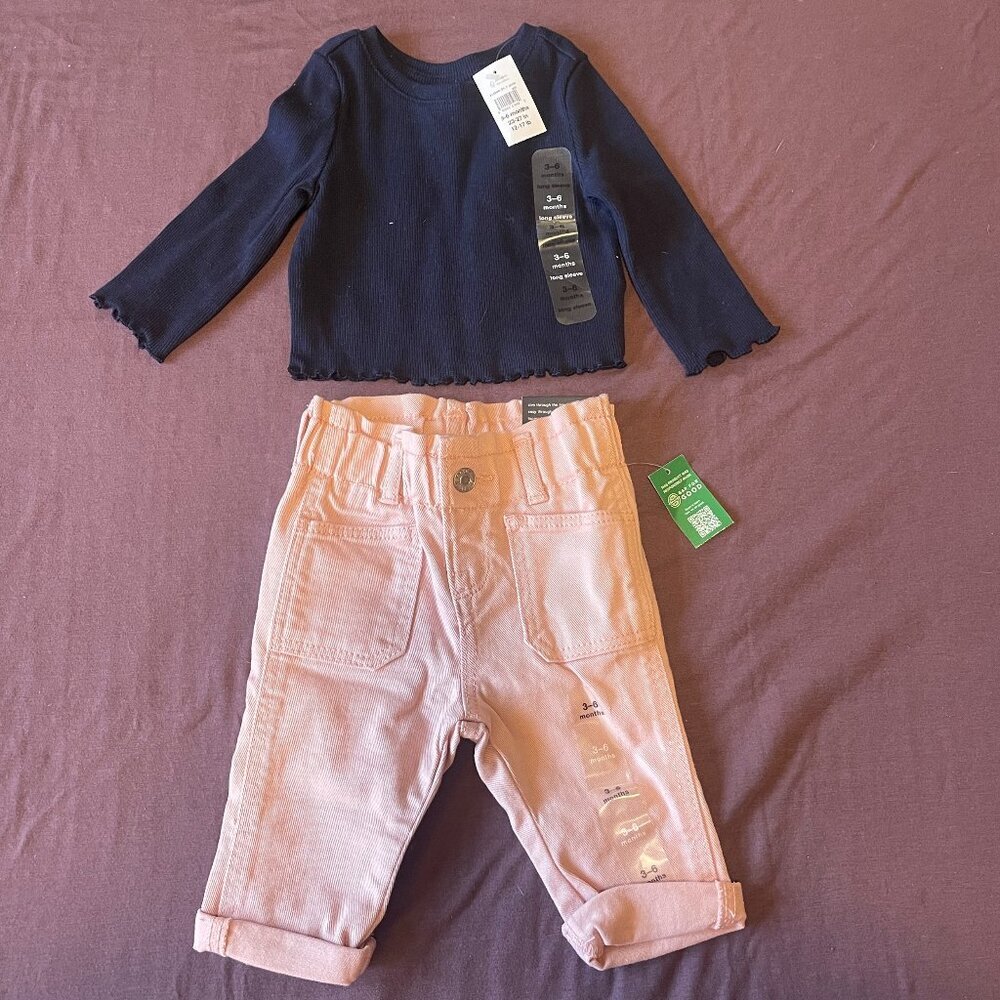NWT 3-6month GAP baby - Pink denim and Navy Blue long sleeve outfit